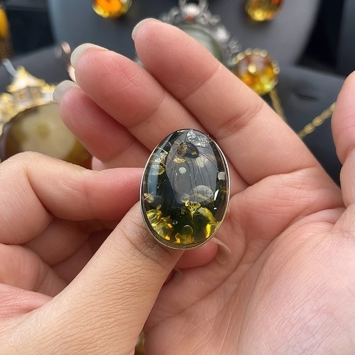 琥珀银S925镶嵌裸石