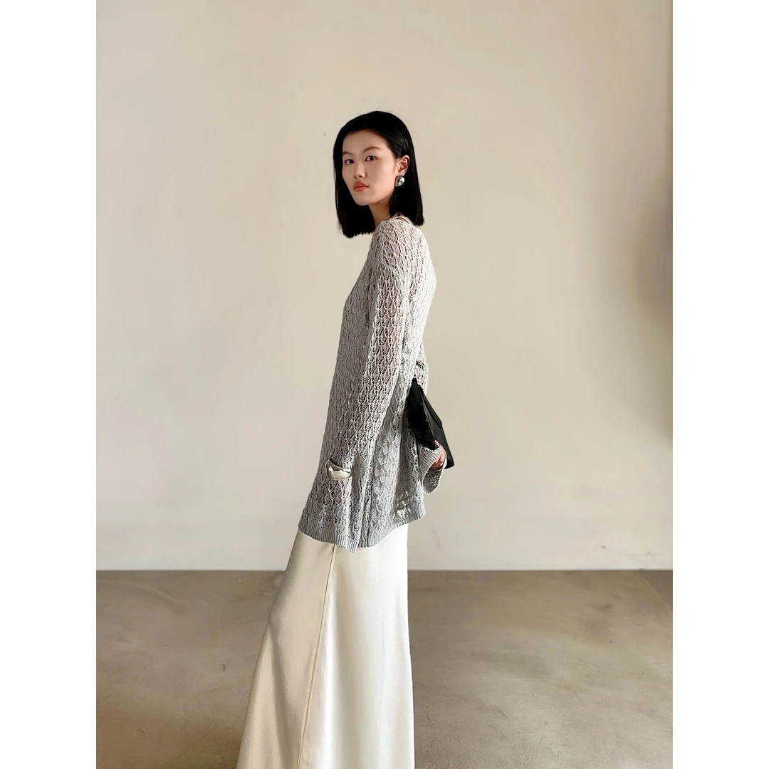 CLEAR BREEZE25春夏百搭手钩花棉纱上衣针织衫长袖气421181502
