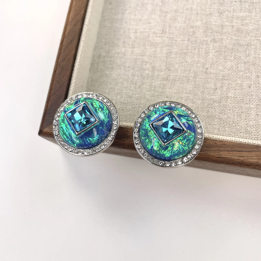 铜合金耳饰 买三送一手工气质轻奢蓝色复古法式简约耳钉耳扣