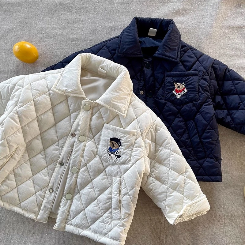 儿童加厚外套2025秋冬新款男童潮牌小熊夹棉衬衫宝宝小童保暖棉衣