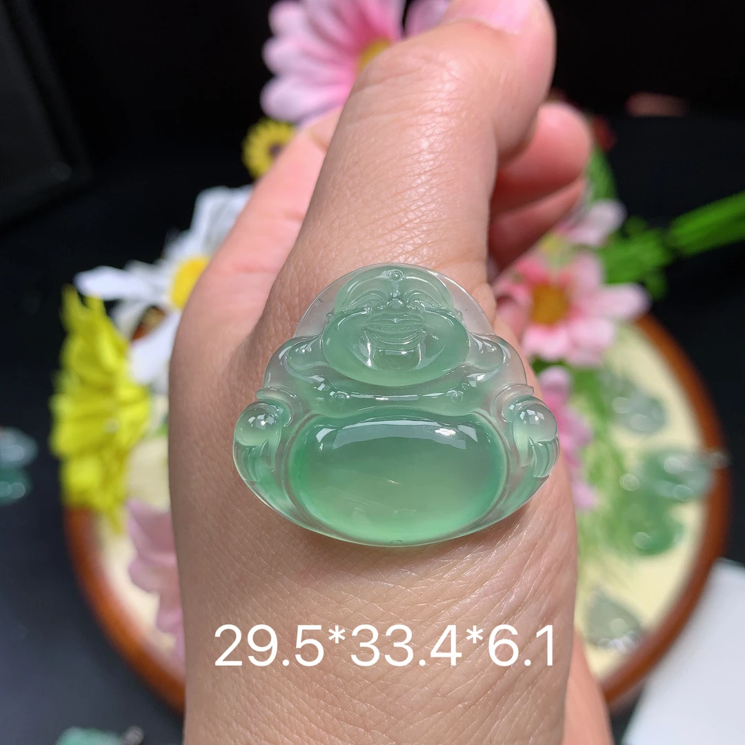 缅甸翡翠A货冰种满绿佛公钟挂件水润百搭精气妈妈玉石精美颈饰未