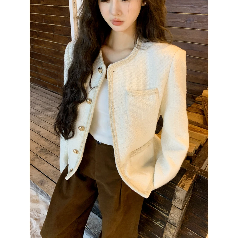 白色粗花呢小香风外套女2025早秋新款气质名媛韩系高级感短款上衣