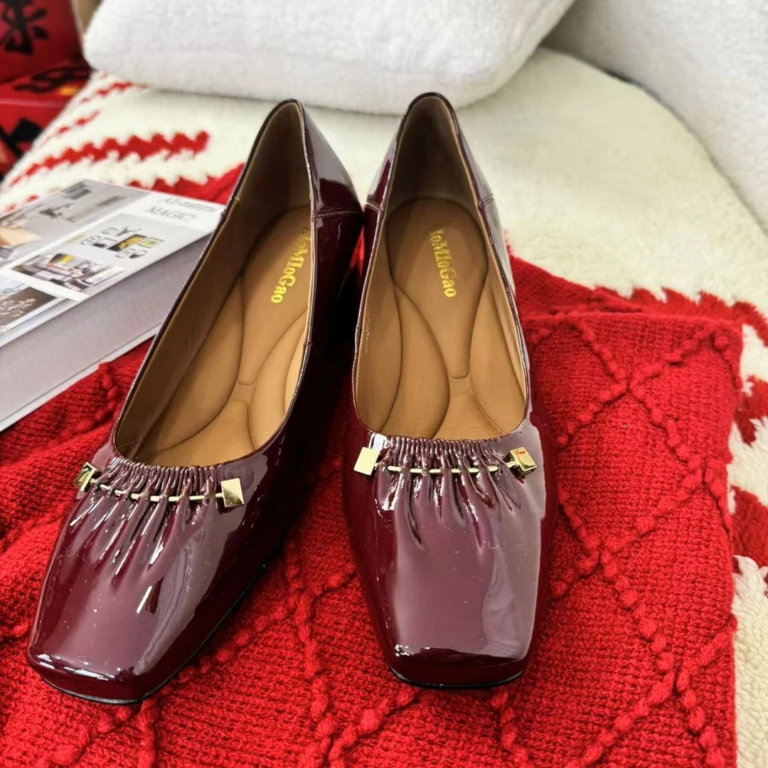 麦麦定制牛皮低跟方头一脚蹬软底乐福鞋6689