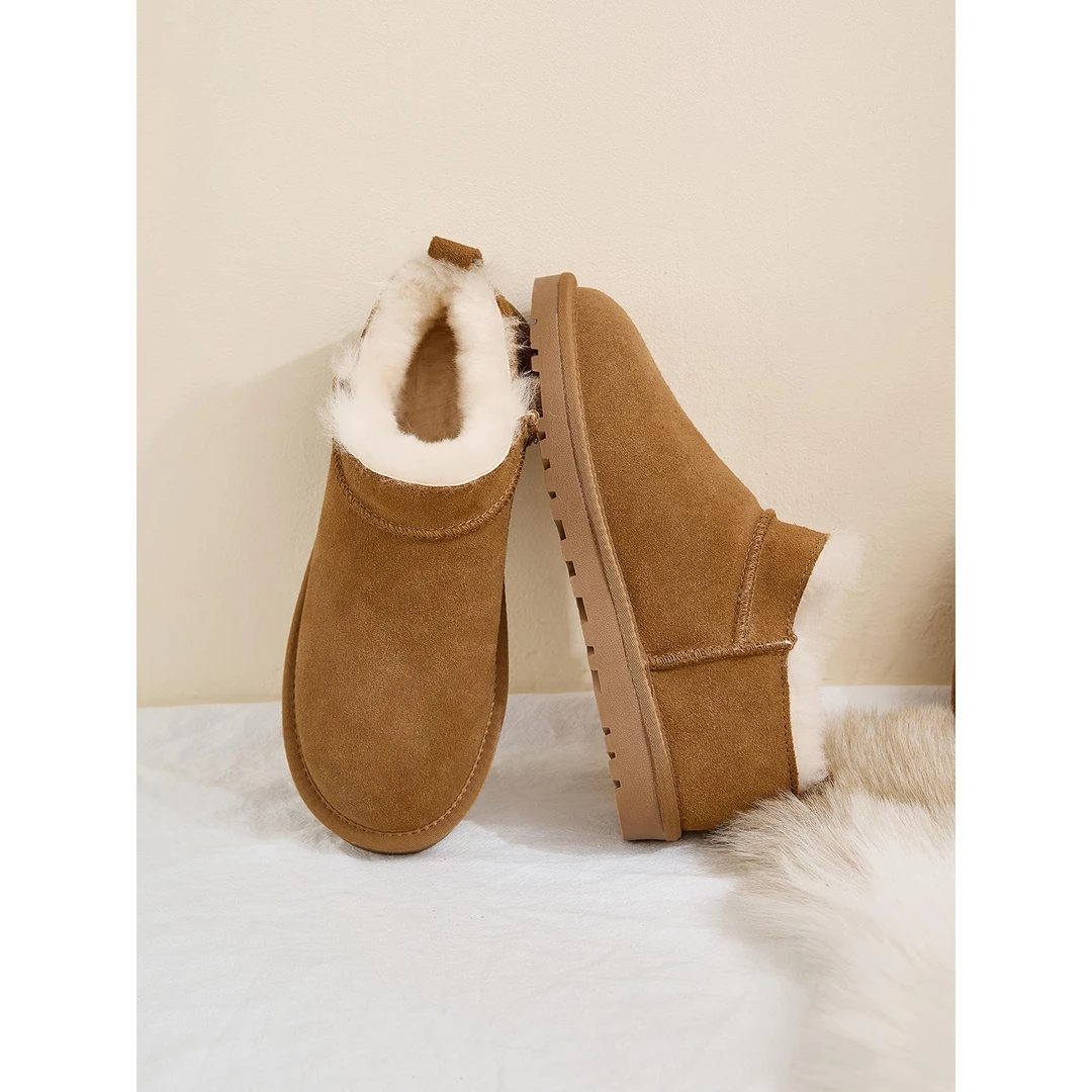 皮毛一体雪地靴女短筒2026新款冬季一脚蹬懒人鞋加绒加厚简约棉鞋