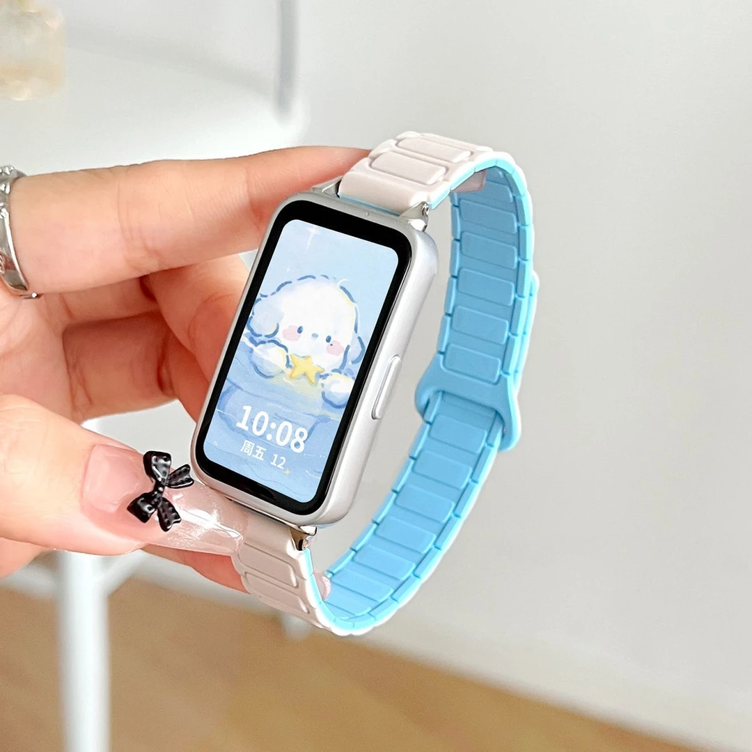 适用华为手环10表带band9/8NFC版硅胶磁吸高级感表链装甲回环腕带