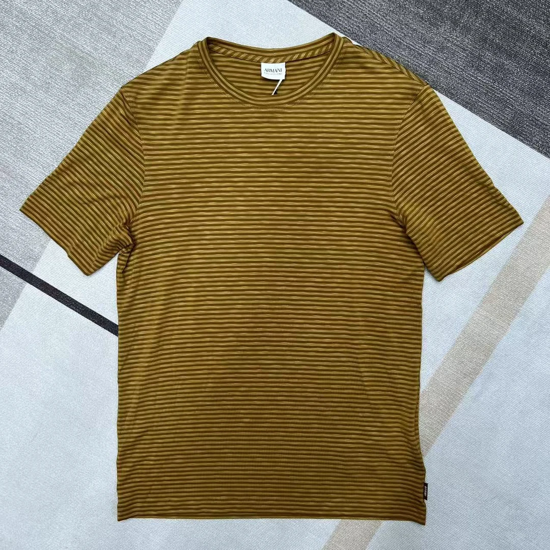 全新未使用 GIORGIO ARMANI/阿玛尼 夏季刺绣条纹短袖常规款圆领