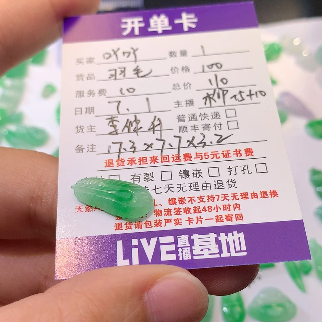 【闪购商品】翡翠未镶嵌颈饰吖**吖羽毛110