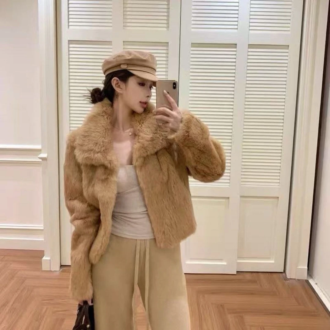 真兔毛翻领皮草外套女2025冬季新款定染矜贵高级感毛毛外套上衣潮