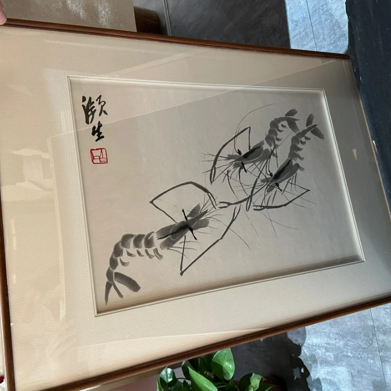 木板水印  齐白石  墨虾（三虾）