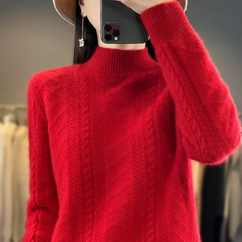 断码100%羊毛衫气质女士上衣打底衫套头毛衣百搭宽松加厚-ZY024