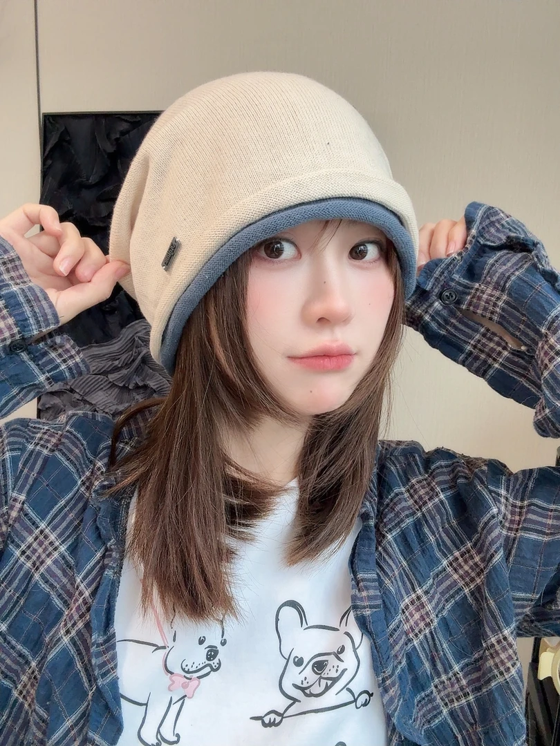 冬季堆堆帽女帽子朋克毛绒猫耳帽防寒套头帽包头针织网红百搭