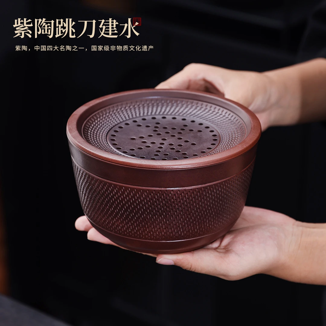 茶洗云南紫陶跳刀茶渣水盂烟灰缸茶具配件大号过滤茶渣缸茶具洗缸