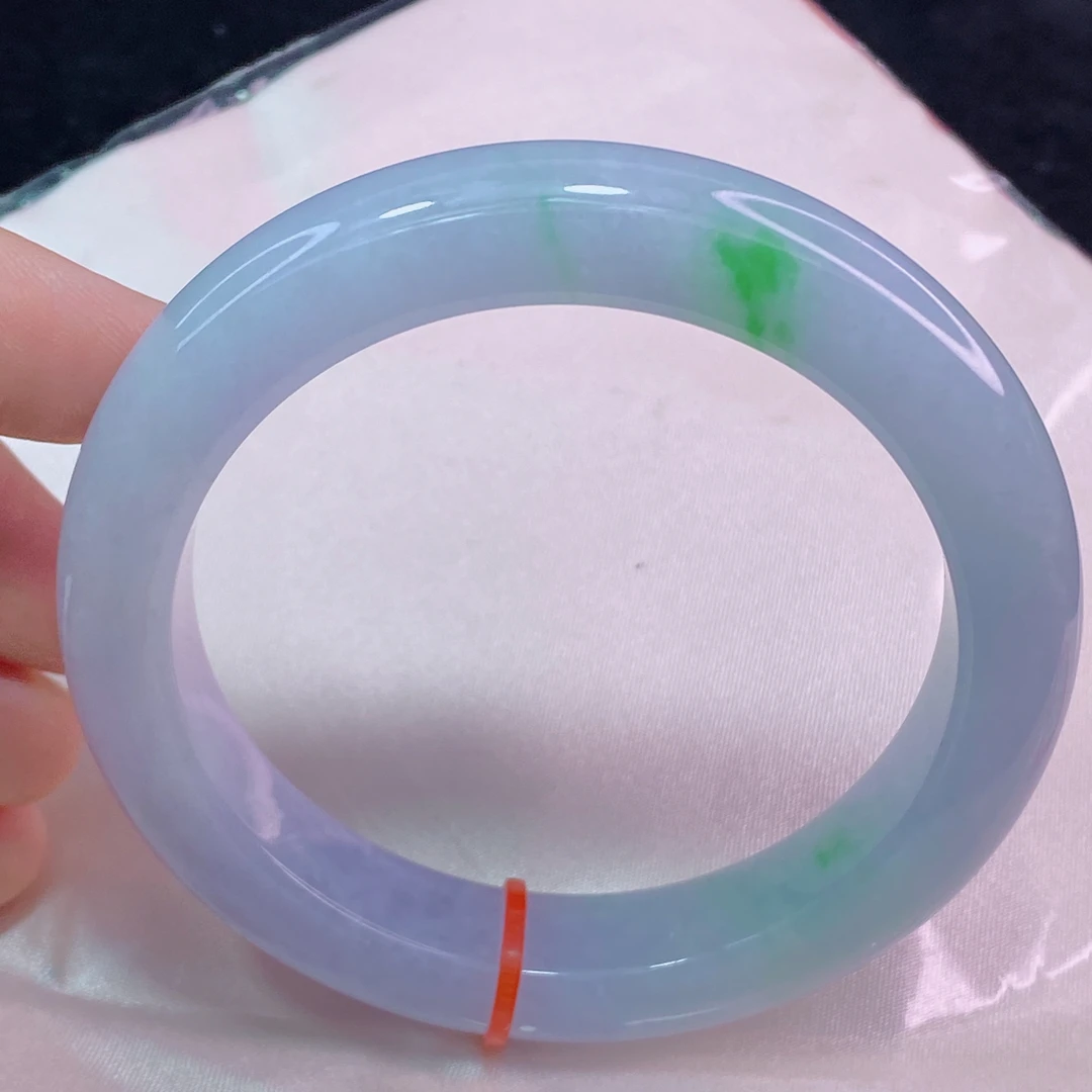 缅甸天然A货翡翠手镯冰透高端冰浓紫阳绿紫绿相间有紫有绿6061