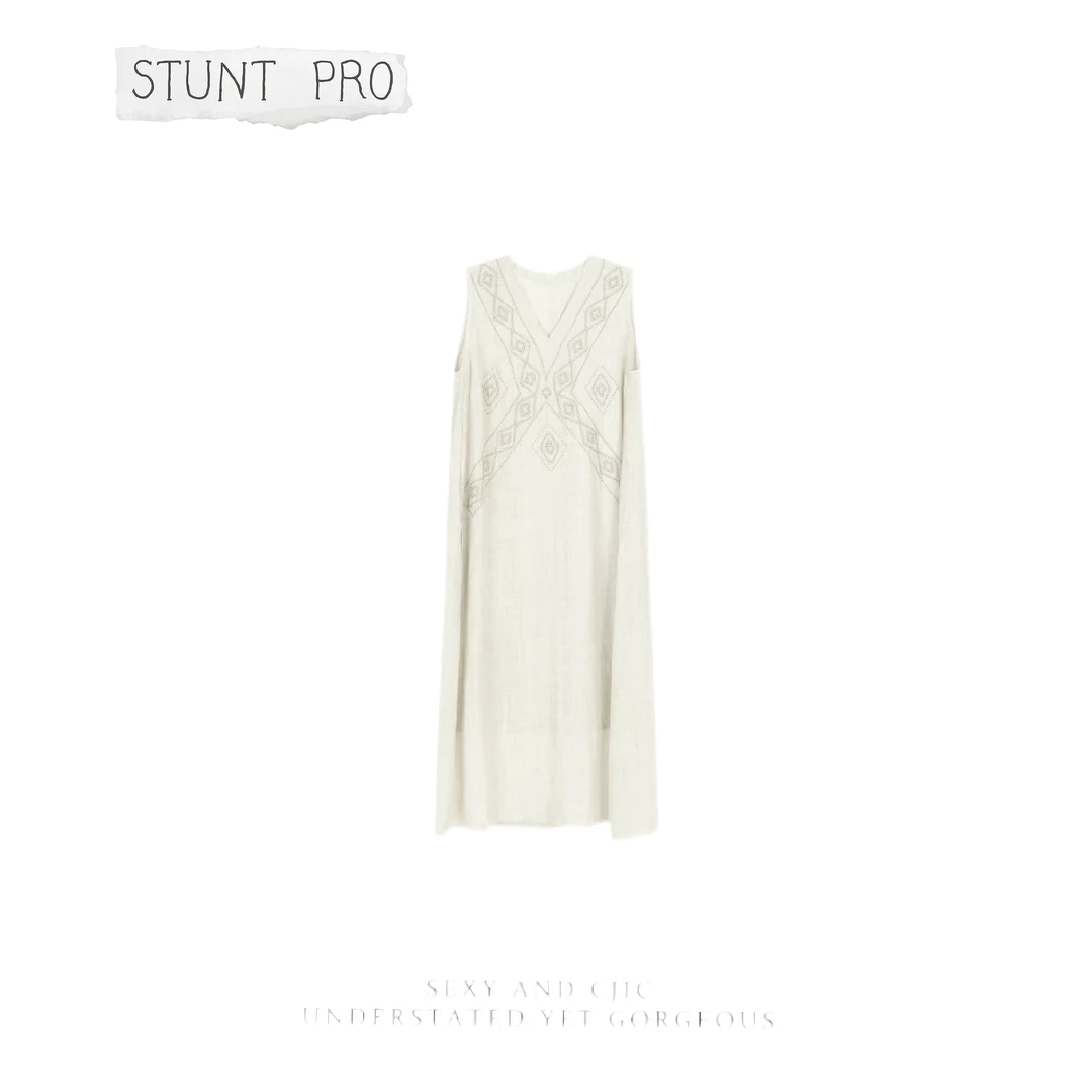 法式V领长款无袖连衣裙优雅百搭女款裙子1706