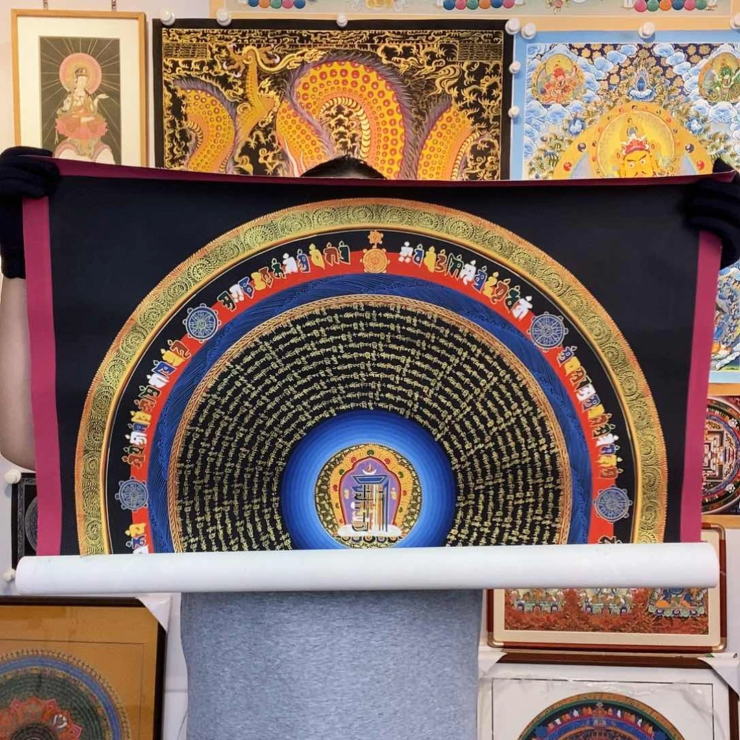 卷轴画纯手绘唐卡70厘米左右六字真言