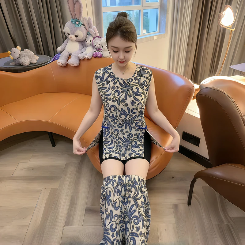 夏季薄款睡衣女休闲风休闲宽松舒适弹力新中式印花时尚家居服套装