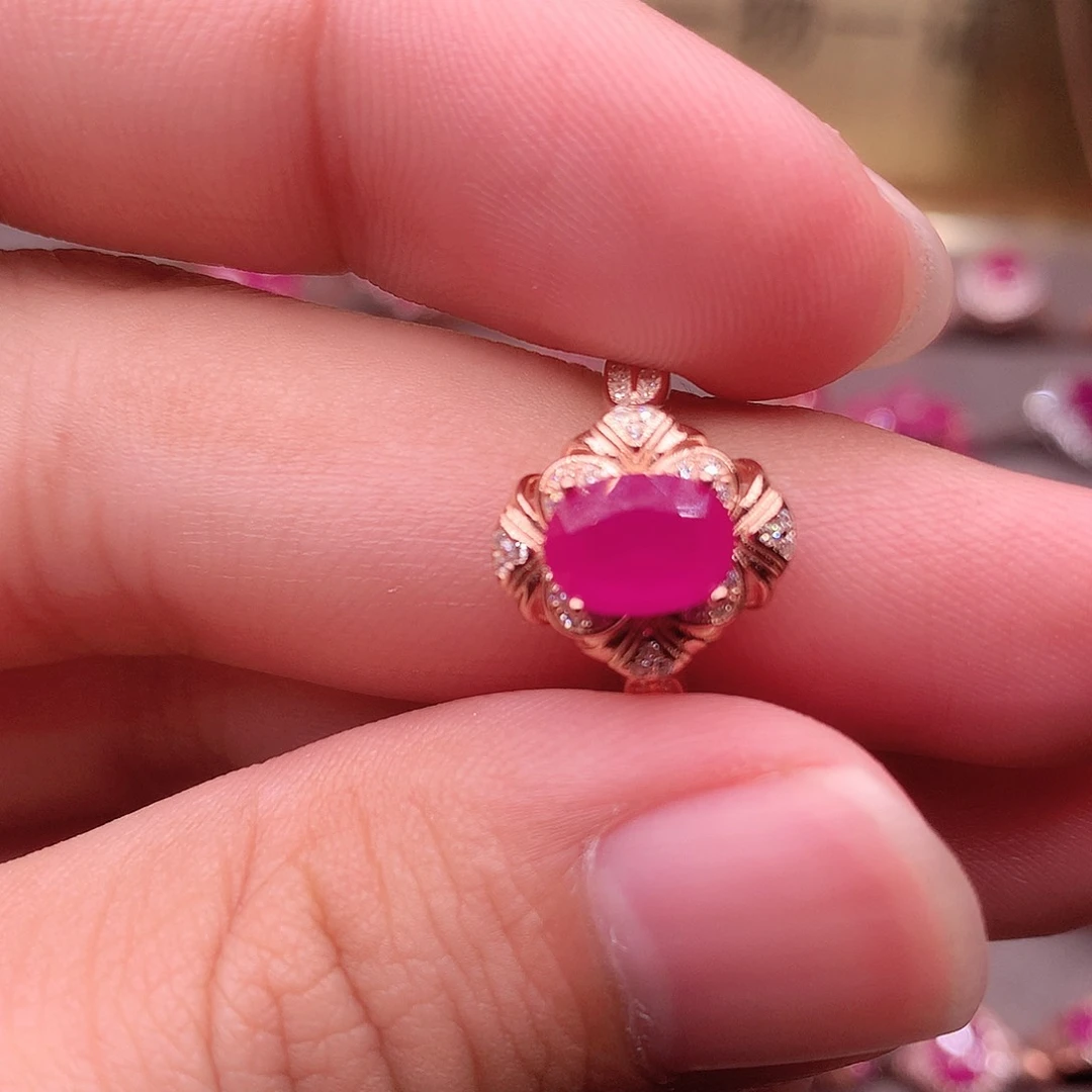 红宝石戒指银S925镶嵌