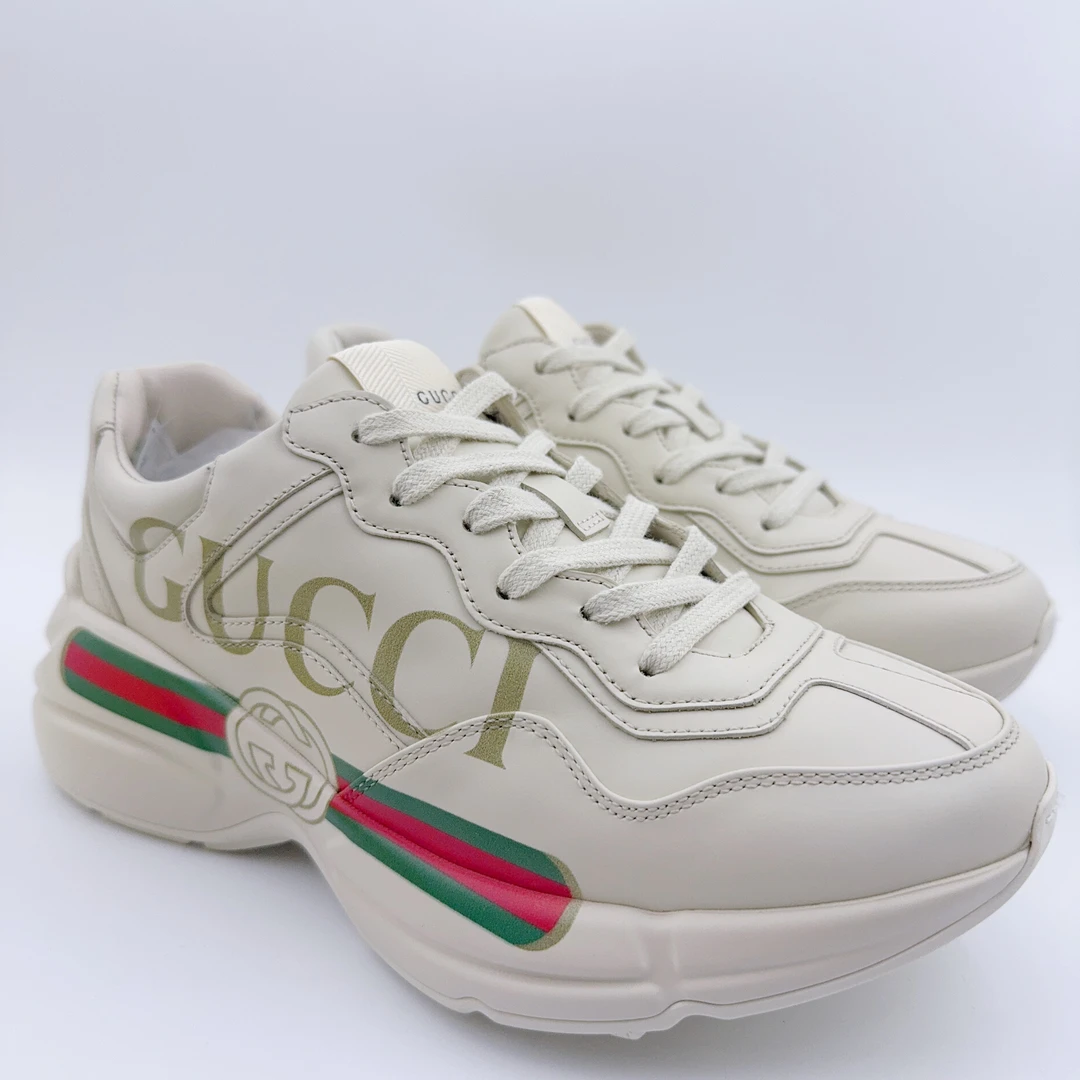 99新 GUCCI/古驰 37.5码/经典米白色腰带老爹鞋