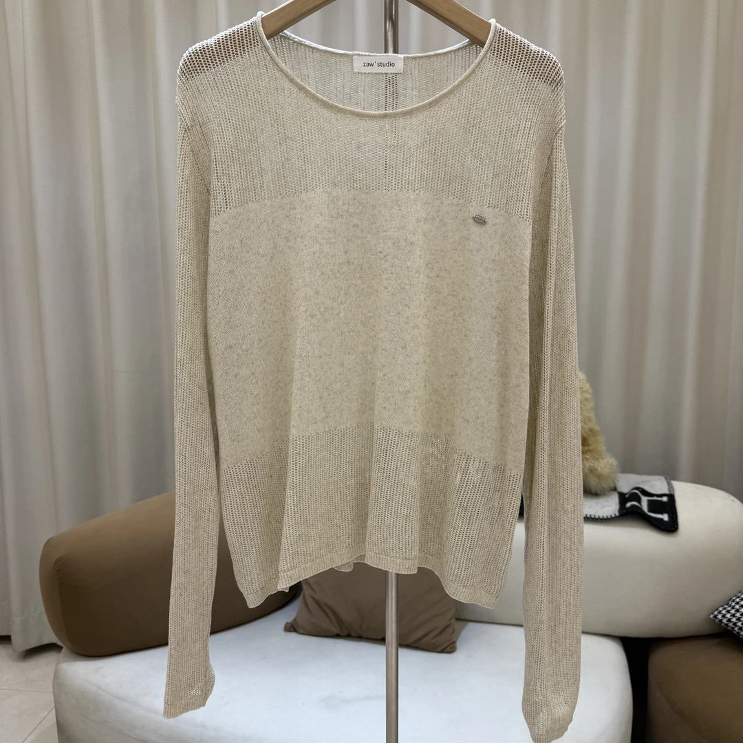 zaw大码女装长袖冰丝针织衫薄款胖mm上衣遮肚子显瘦/25383