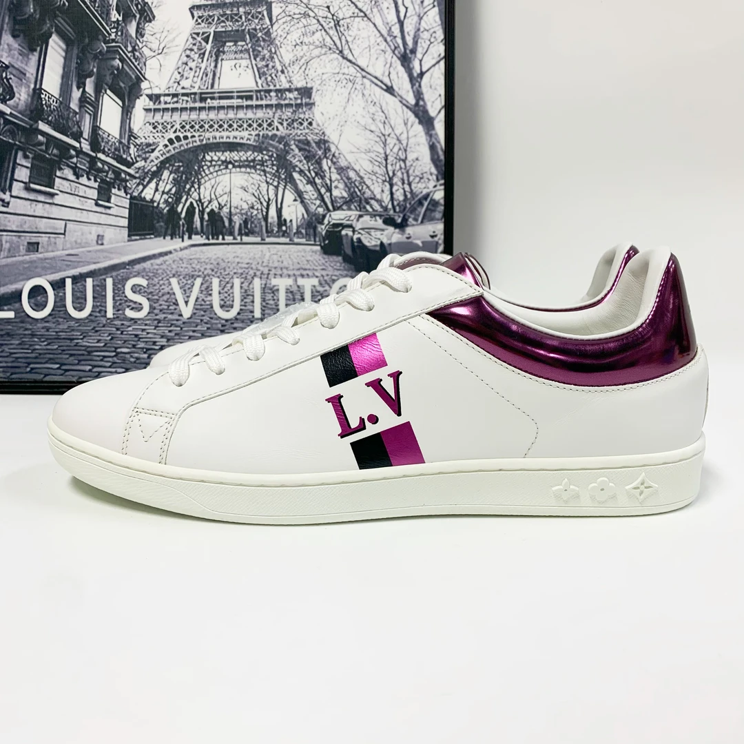 未使用 LouisVuitton/路易威登 LV 卢森堡白色皮面紫色亮面尾板鞋