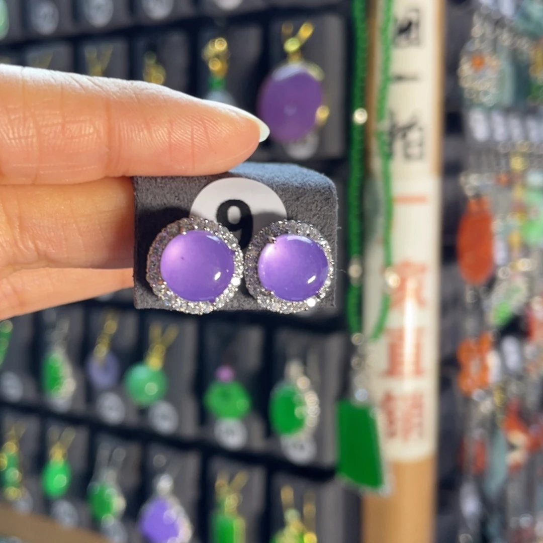 银S925镶嵌翡翠耳饰9