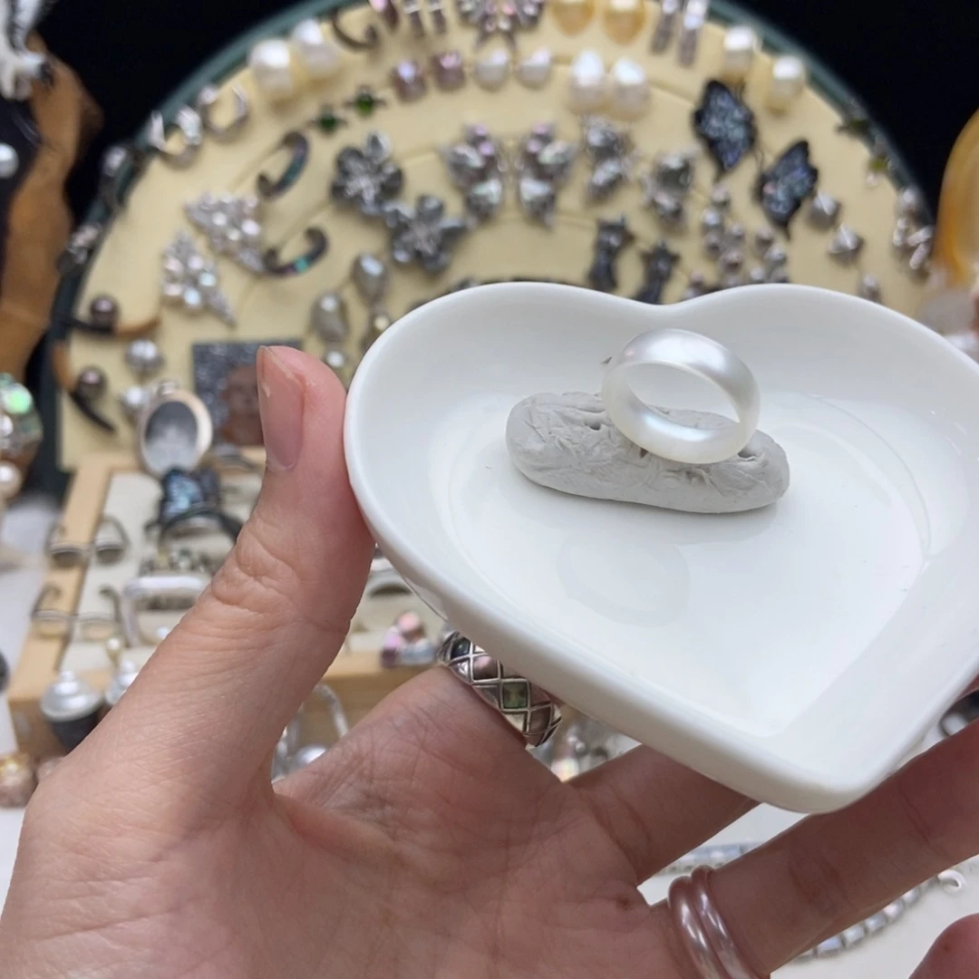 未镶嵌海水珍珠画框冷光澳白珍珠尾戒7号