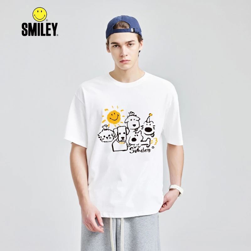 SMILEY 法国笑脸休闲情侣宽松印花圆领T恤男女同款wxg