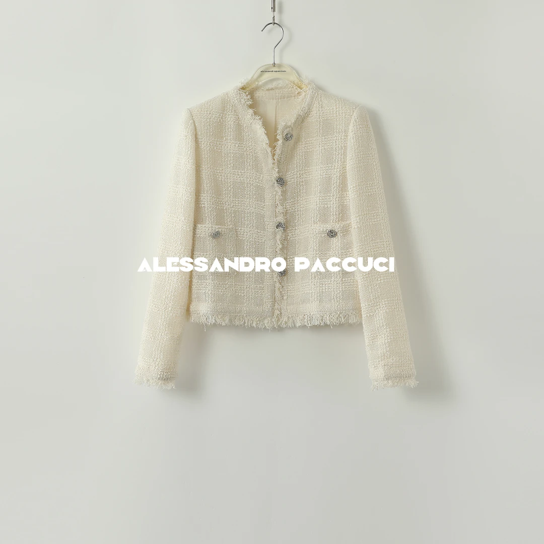 AP洛哥42054WX【白水晶】窗格编织薄透真丝欧根纱圆领小香短外套