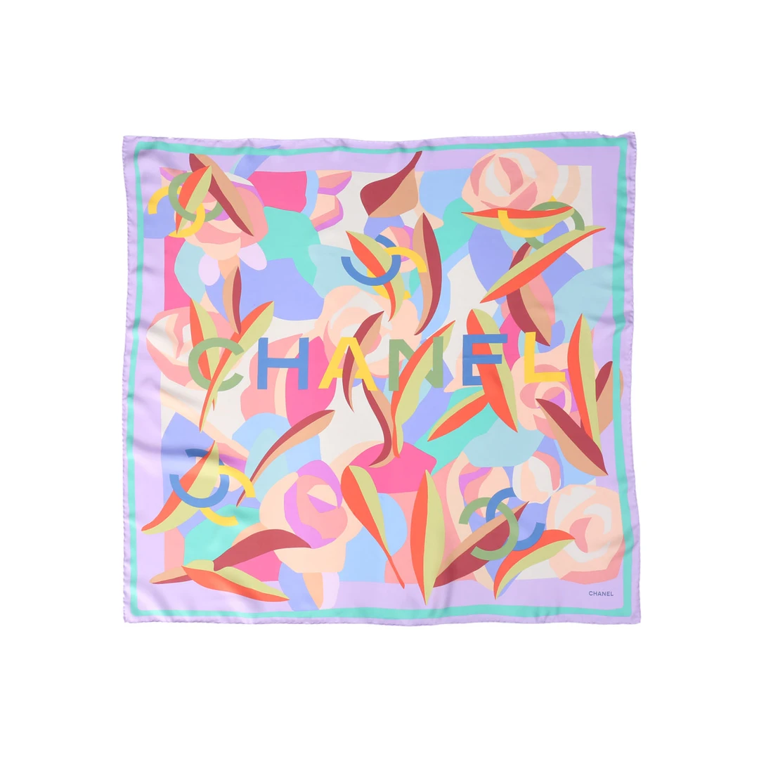 全新未使用 Chanel/香奈儿 【念念活动】多彩树叶 印花丝巾 紫底