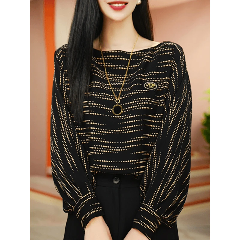 【柔软双绉面料】9720春秋圆领上衣衬衫套头洋气小衫宽松大码女