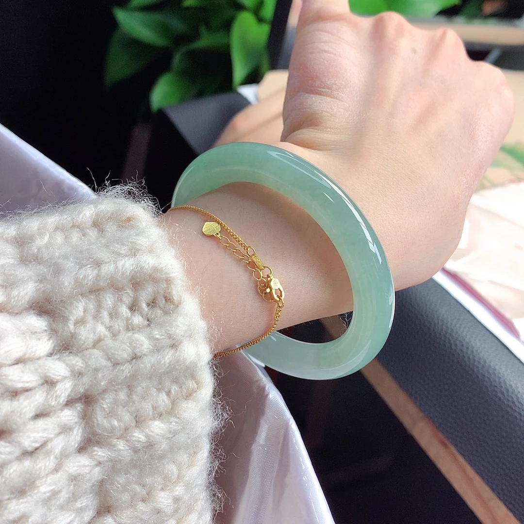 未镶嵌手镯翡翠天然A货翡翠54-55肉质紧密冰胶湖水绿10号