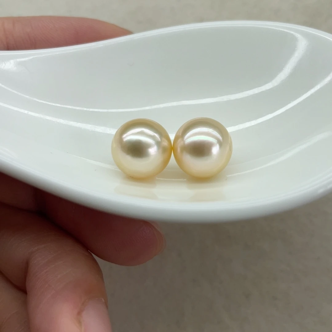 海水珍珠裸珠9-10 mm正圆强光干枯金