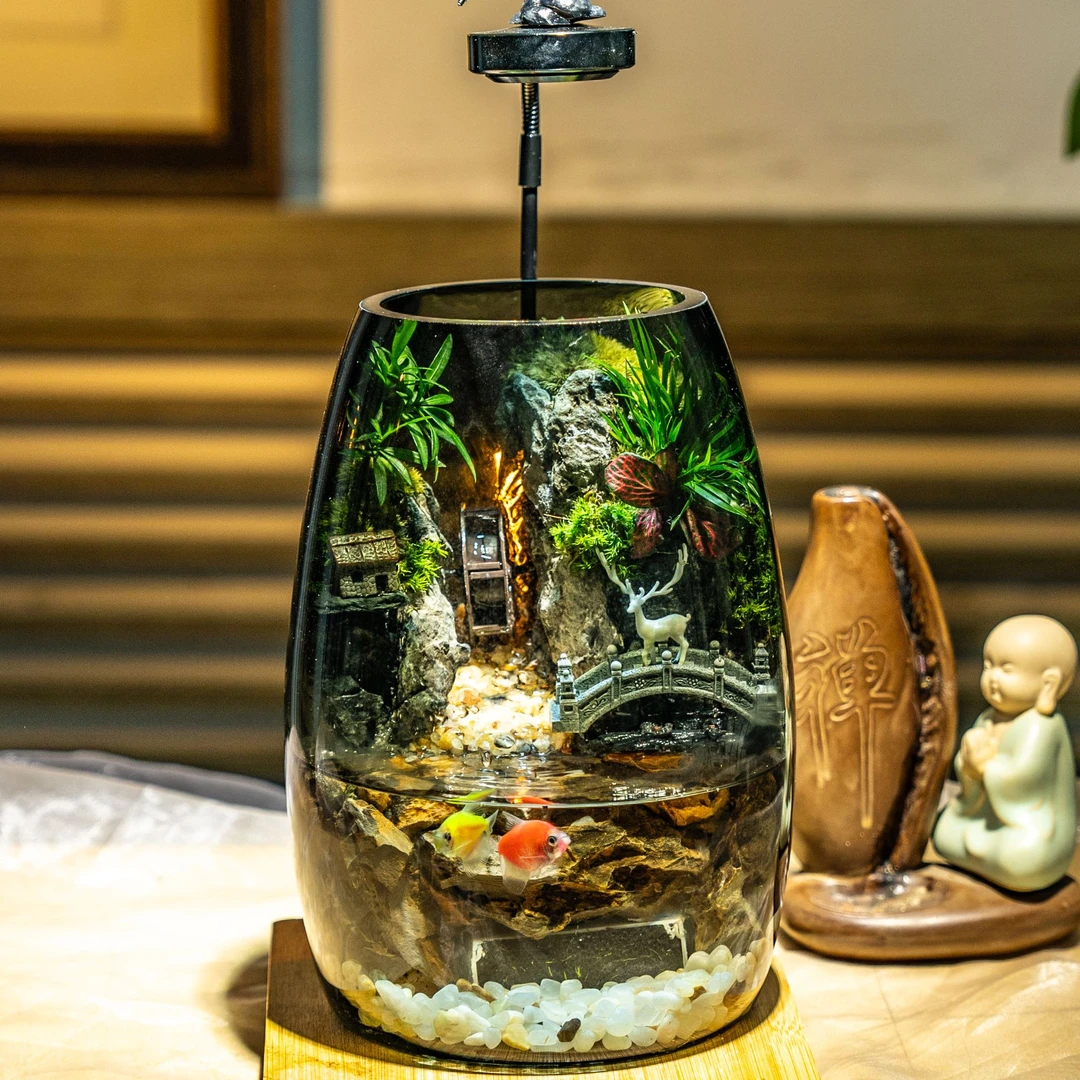 水乡生态缸国风系家居摆件治愈真绿植送礼好物百搭通用