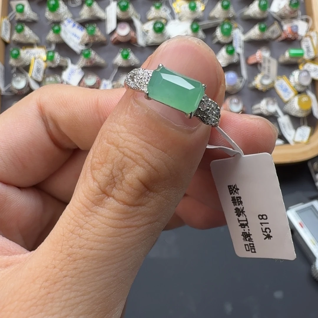 N***.翡翠银S925镶嵌戒指天然缅甸翡翠A货