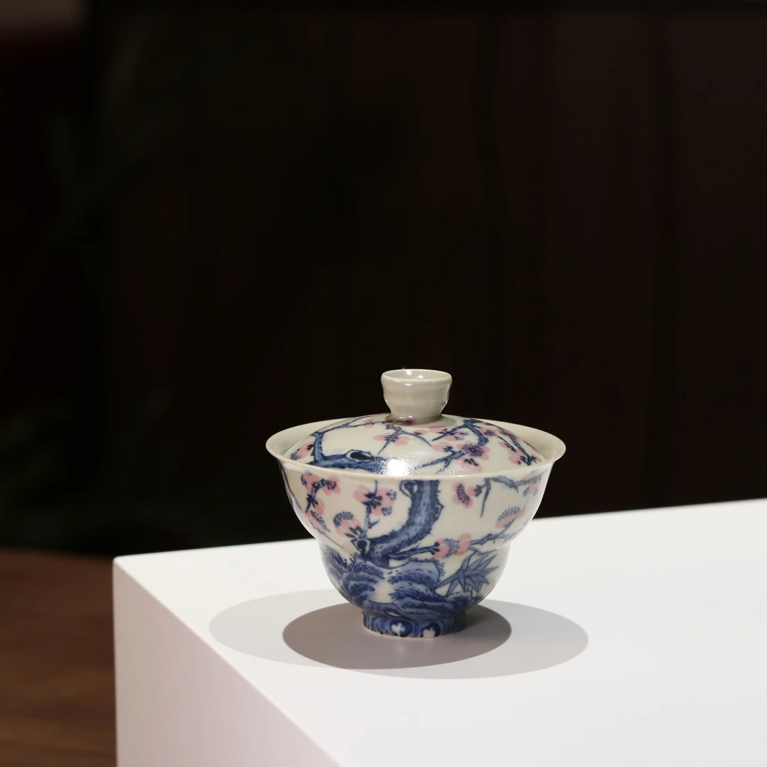 望野生香 景德镇手绘青花斗彩梅花葫芦盖碗 茶道茶具 120cc