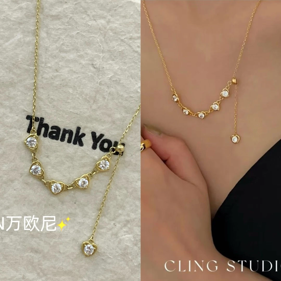 坠链均925银合成锆石 CHANGE x 超美爱心项链 小众百搭 弧X311