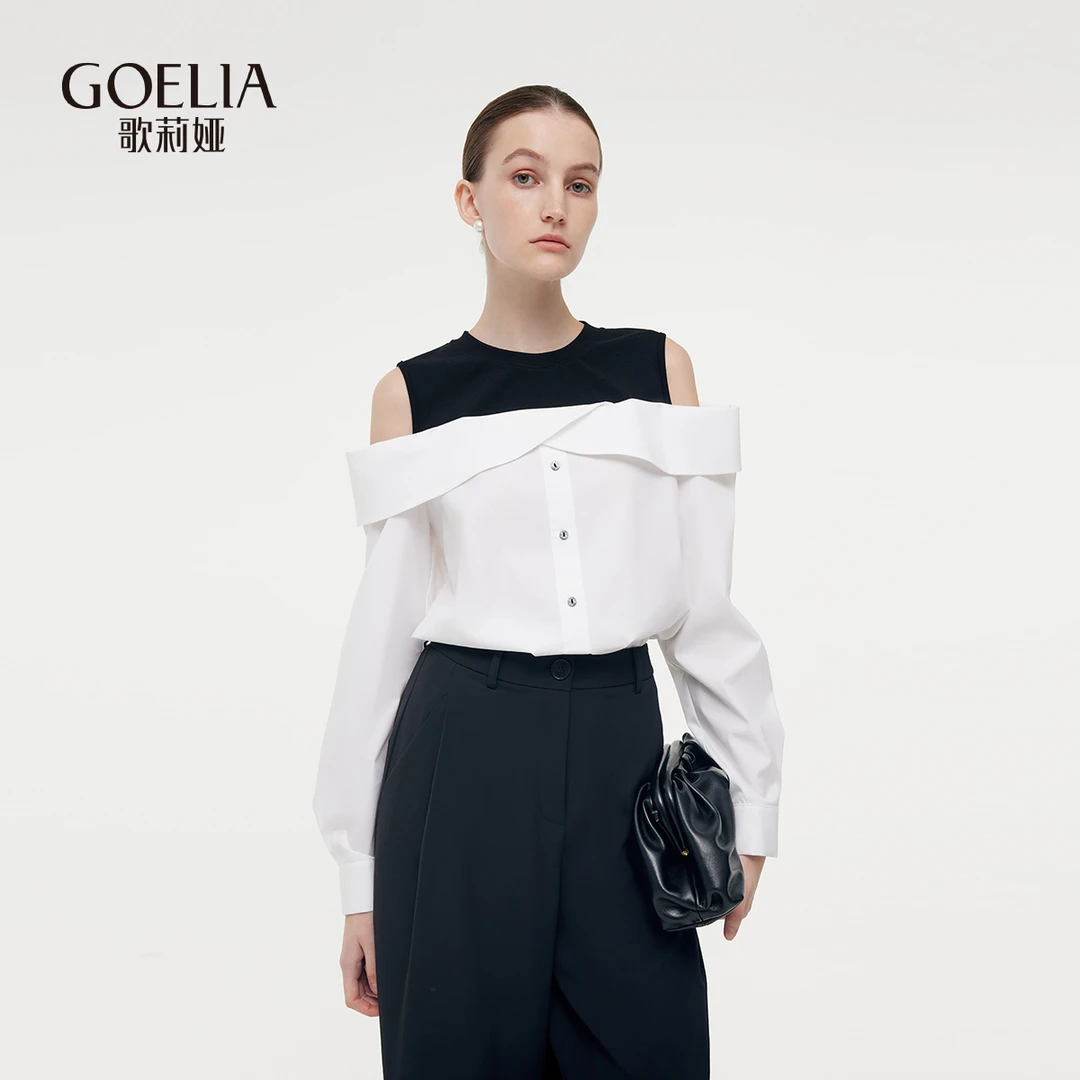商场同款新品歌莉娅假两件撞色衬衫高腰简约1E2L3E210欧若假日风