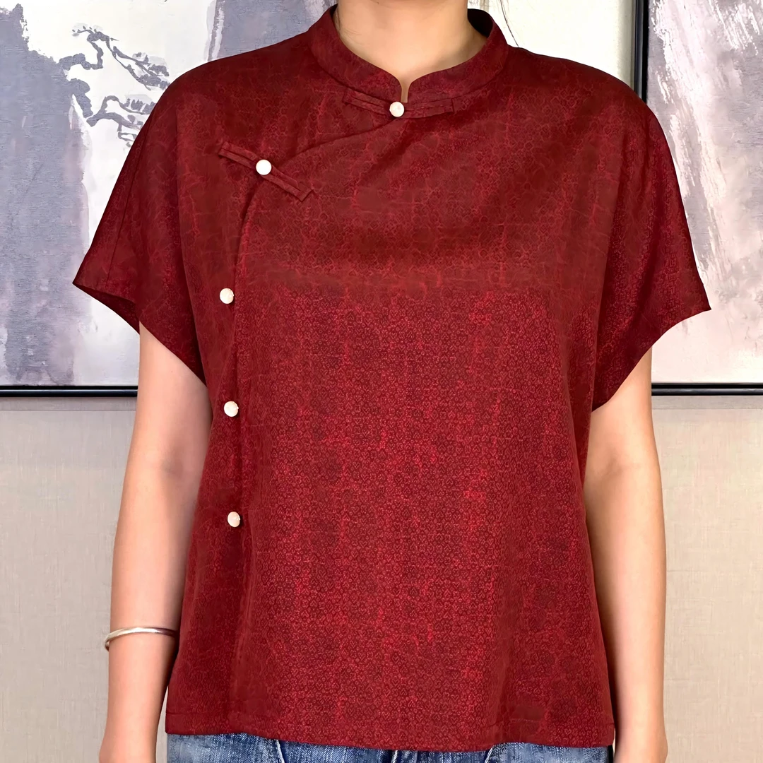 中国丝绸 植物染色胜利纹莨纱上衣 夏季透气防晒清凉 ZLZ8618