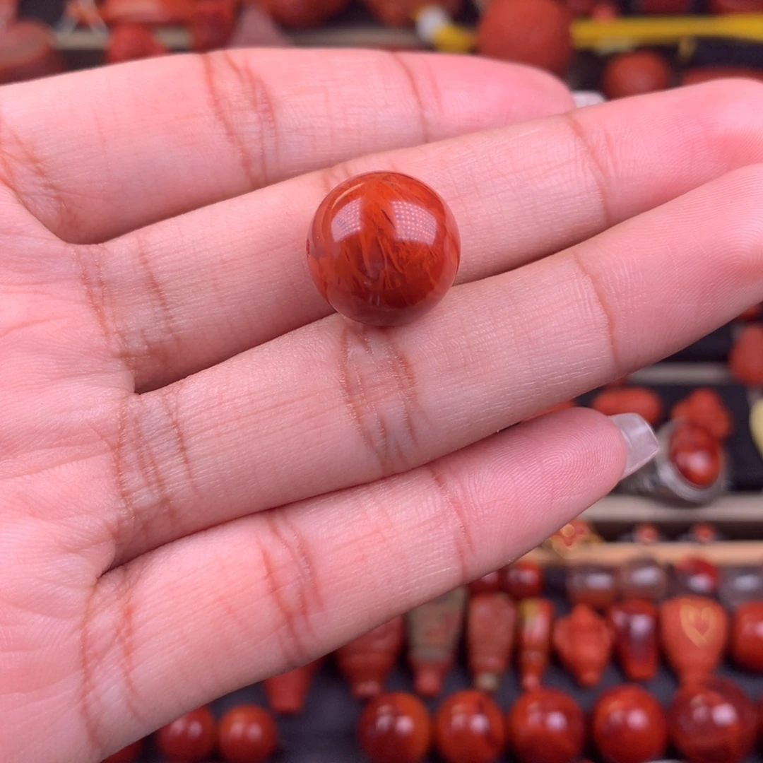 南红玛瑙未镶嵌火焰纹圆珠14+
