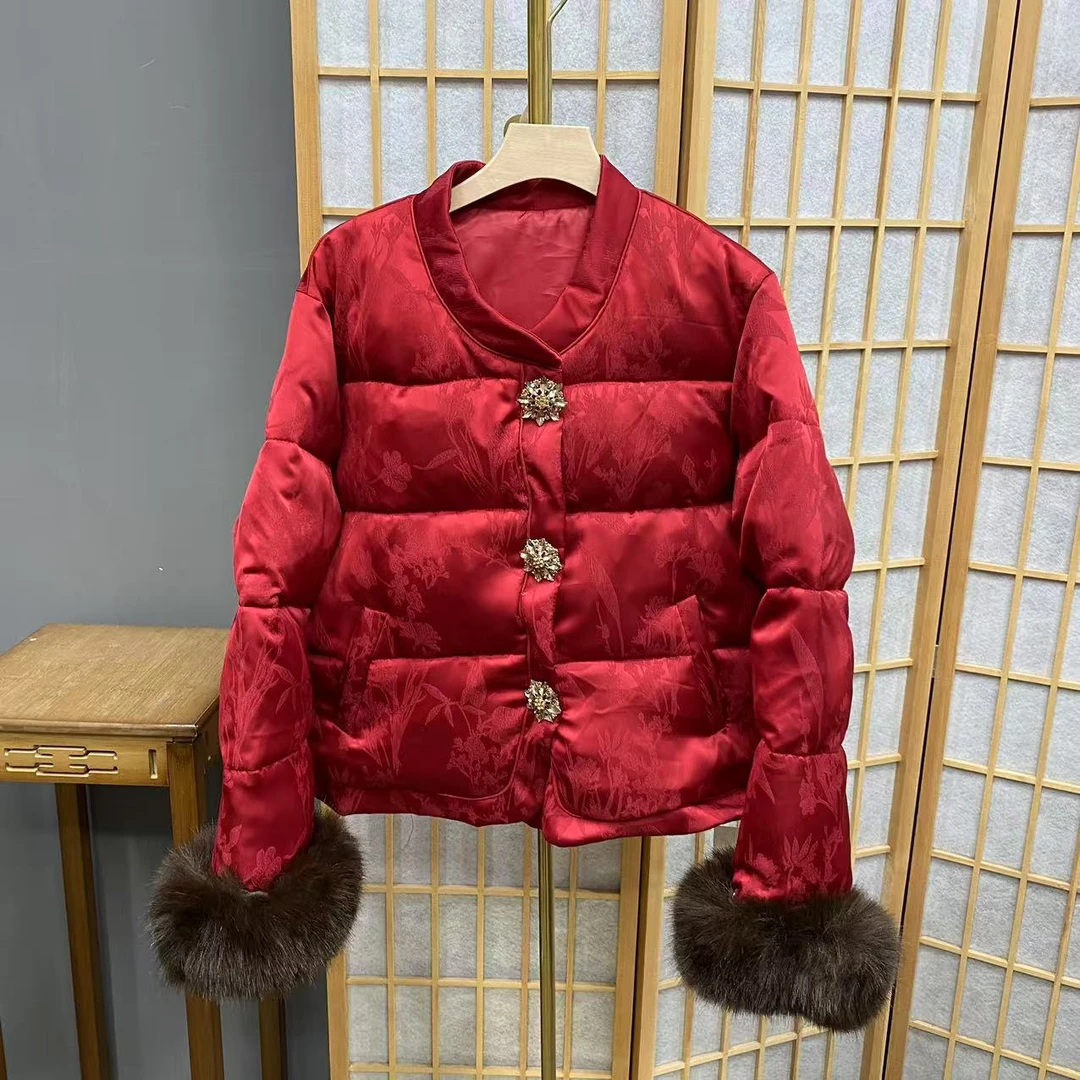 新中式高级感国风立领新年提花时尚短款轻奢保暖羽绒服6021