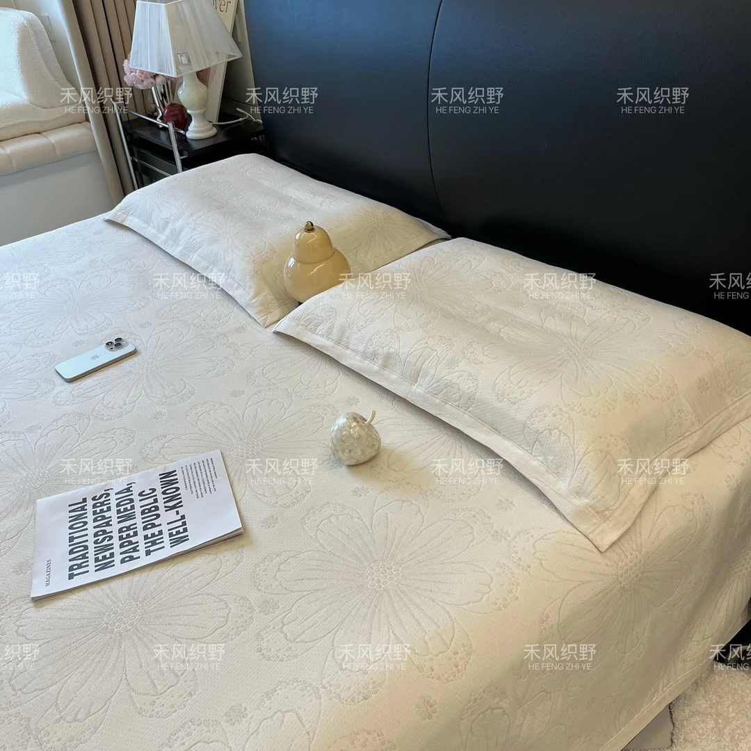 【禾风织野-床盖系列】高端提花棉麻床盖三件套加厚床单软凉席防滑