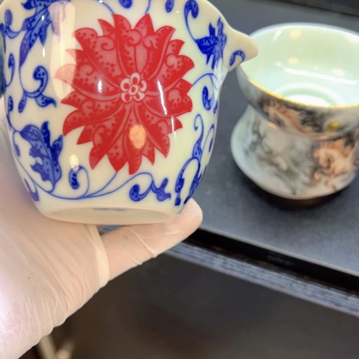 瓷片白青花釉里红旅行公道杯q