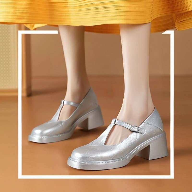 2025春季新款平底单鞋女粗跟百搭时尚软底玛丽珍女低跟女鞋422