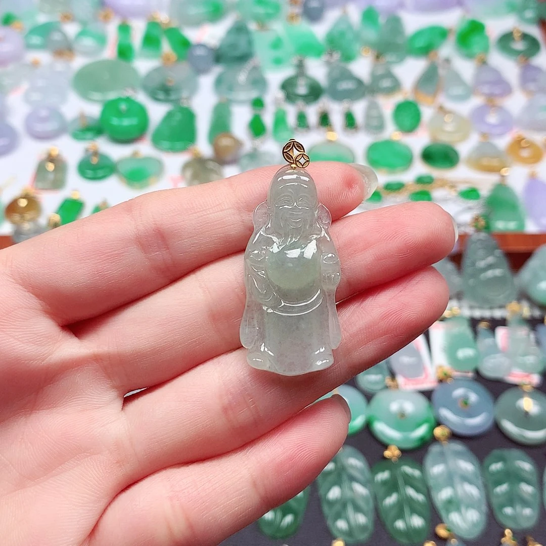 翡翠18K金镶嵌颈饰天然翡翠A货