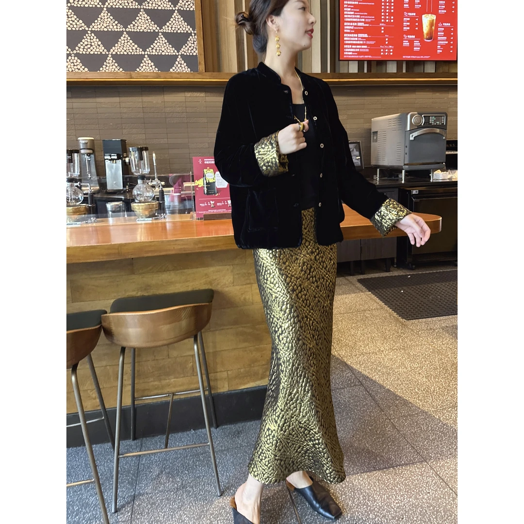 [老罗家】原创真丝半身裙女高定金线桑蚕丝提花优雅气质百搭半裙