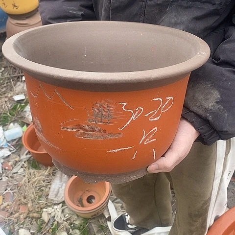 紫砂中国离心紫砂花盆，