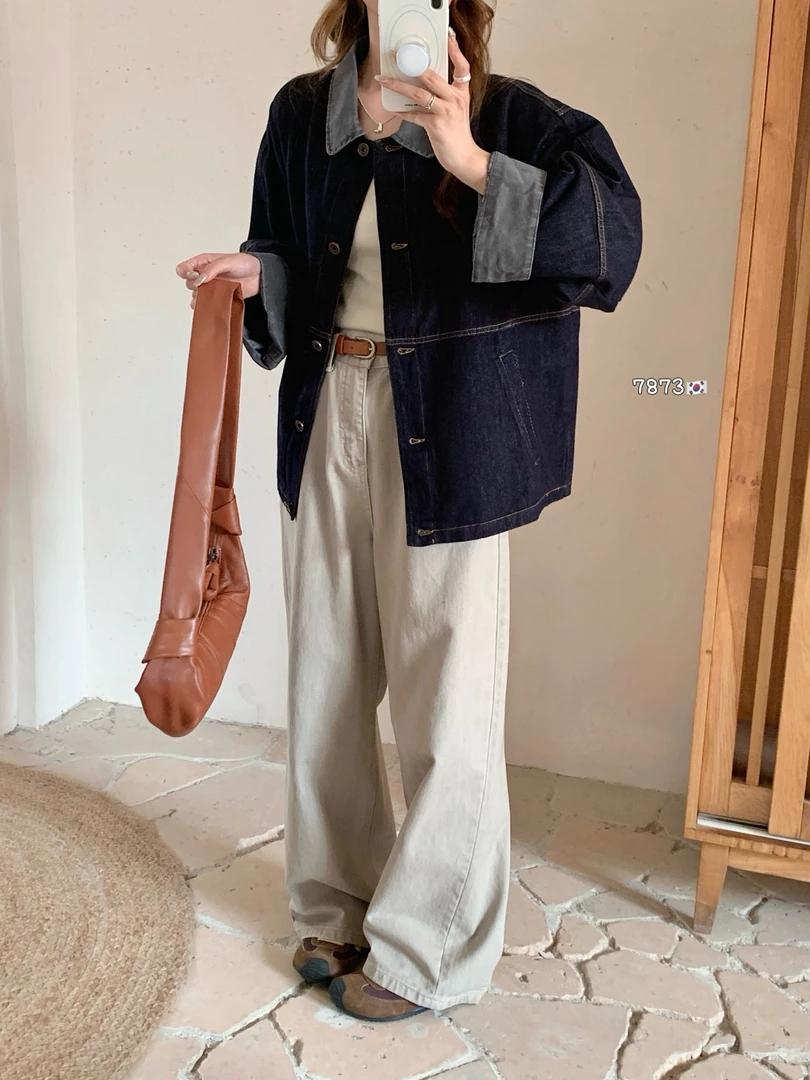 彬彬209-299码翻领秋季短款POLO领防晒女短外套直筒牛仔显瘦百搭