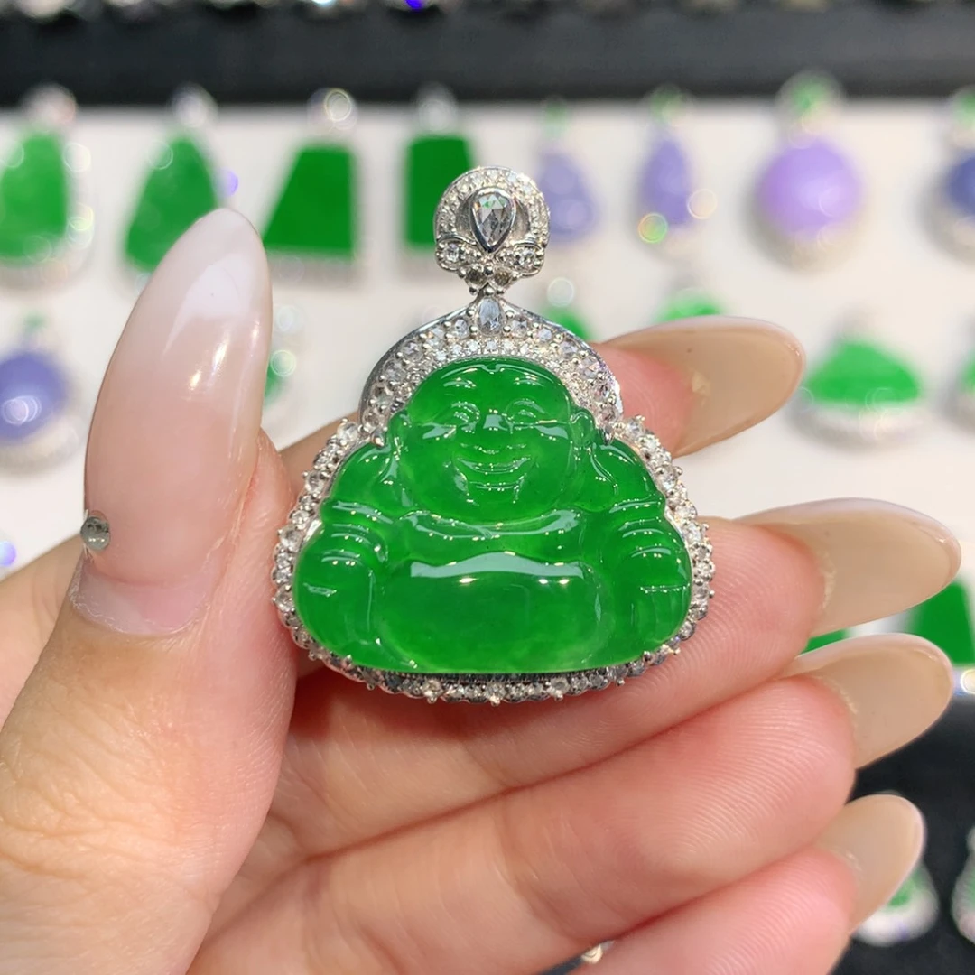 翡翠18K金镶嵌吊坠(不含链)