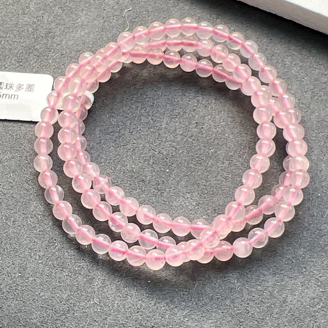 粉水晶圆珠多圈长链5mm