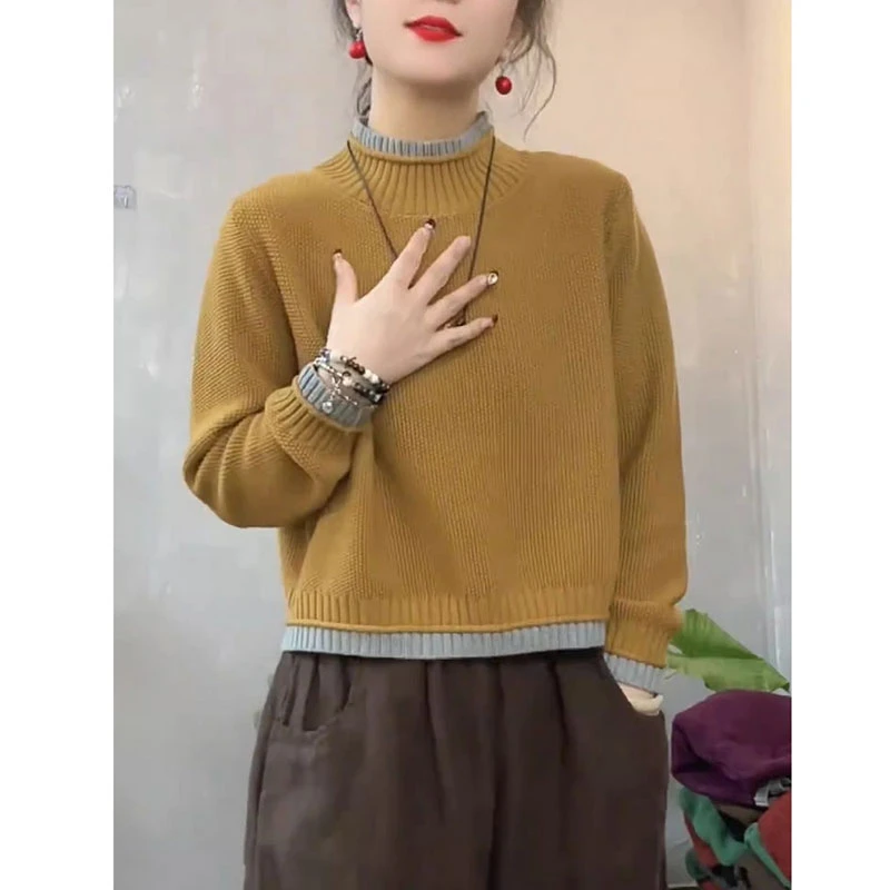 香朵儿【闲暇周末】慵懒风宽松显瘦针织衫毛衣2026秋冬新款拼接上衣